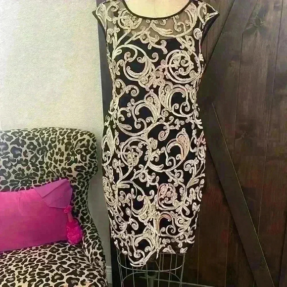 Connected Apparel Size 8 Gold Ribbon Soutache Sheath Dress, stunning - Picture 2 of 6